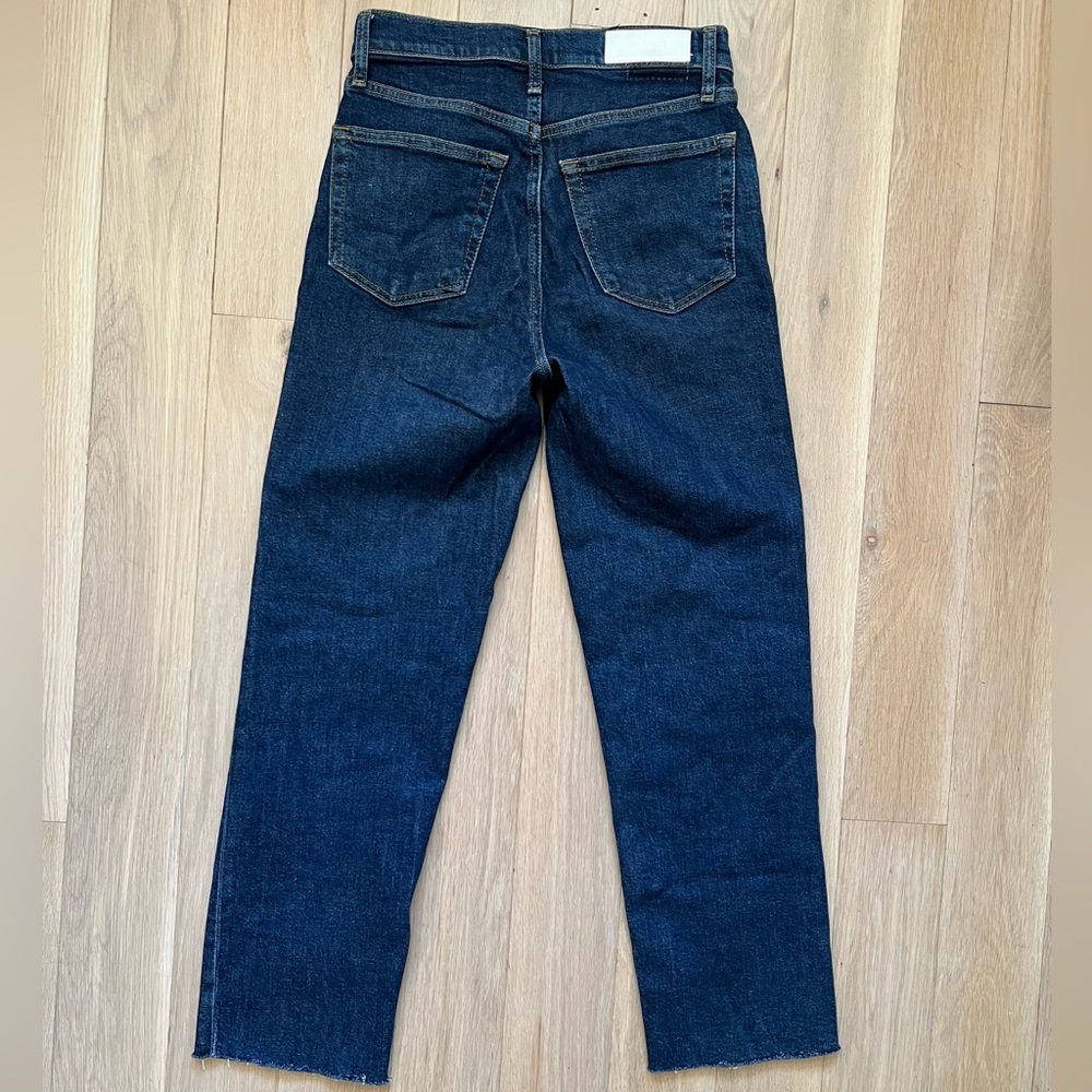 Re/Done 70s Stove Pipe Straight Leg High-Rise Jeans in Dark Indigo Denim Size 25 - Picture 2 of 13